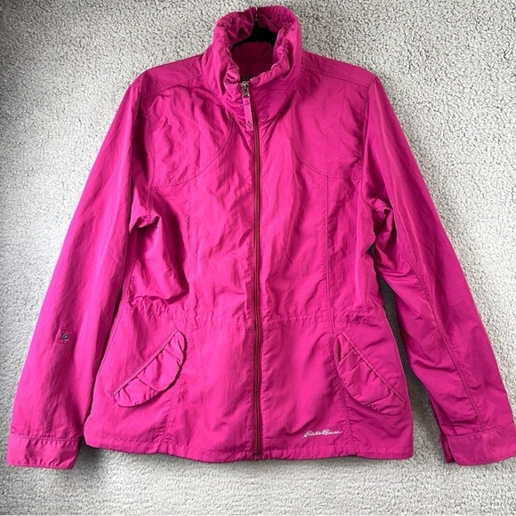 Eddie Bauer Jacket Womens Large Pink Travex Nylon Full Zip Weathergear Coldgear - Picture 1 of 12